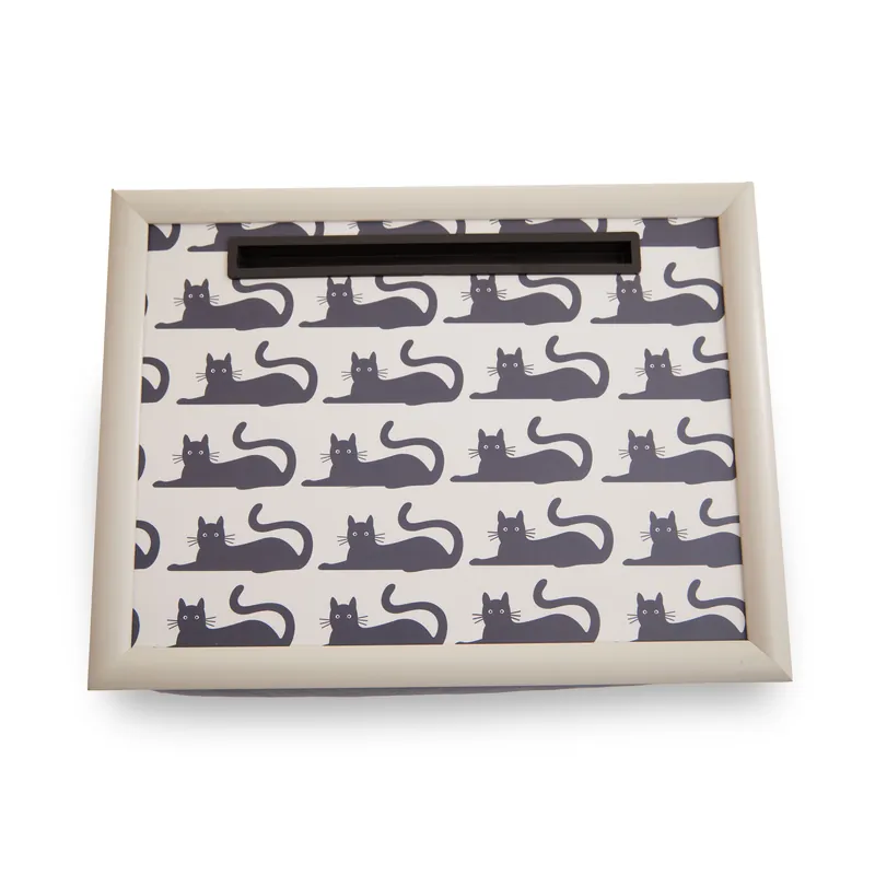 Cushioned Base Black Cat Lap Tray with Ipad Holder, Stylish Tray For Bedroom, Raised Rim Kitchen Tray - Orsina