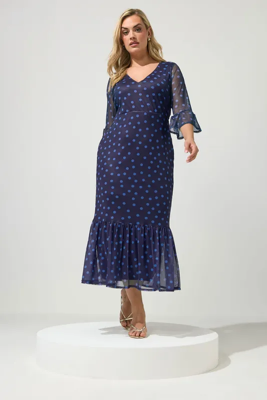 Polka Dot Mesh Tiered Dress - Yours