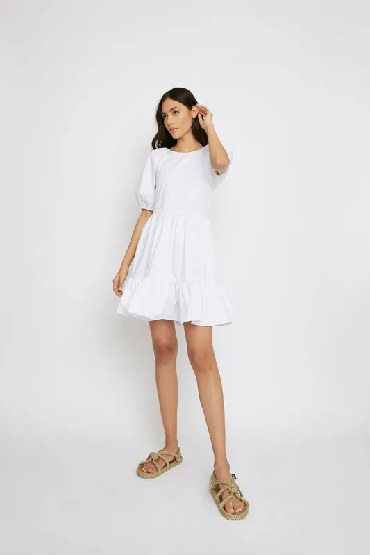 Double Tie Back Mini Dress with Gathered Tiers - Shnoo