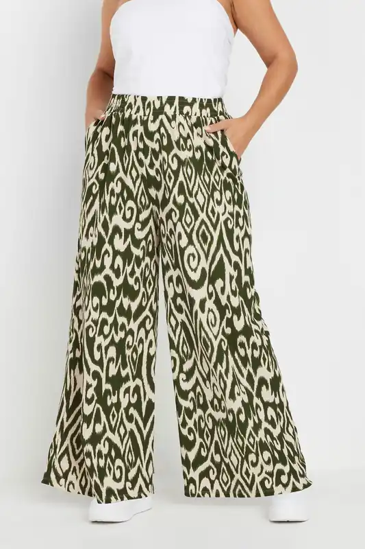 Textured Abstract Wide Leg Trousers - Yours