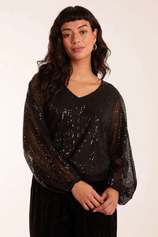 Sequin Batwing Blouse - Blue Vanilla