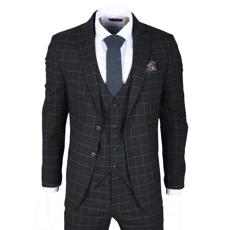 Men's Checked 3 Piece Suit Tailored Fit - Infinity Leather