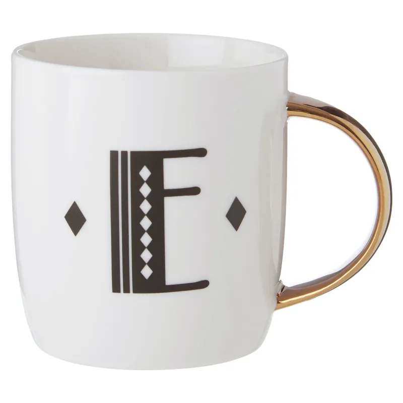 Diamond Deco E Letter Monogram Mug,Bone China Travel Mug,Personalized Ceramic Coffee Cup,Classic Cup - Orsina