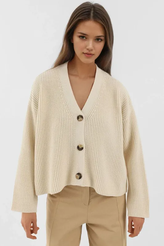 V Neck Buttoned Oversized Cardigan - Hiccup