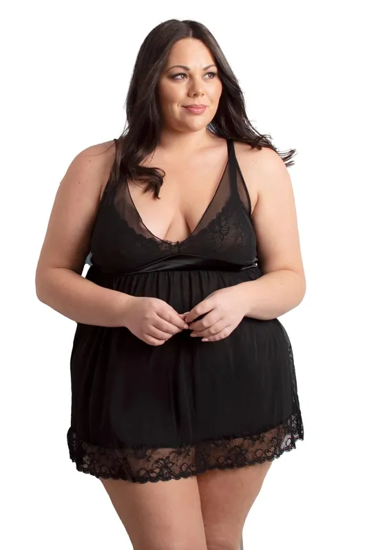 Hannah Lace & Mesh Plus Size Babydoll - Perfect4U
