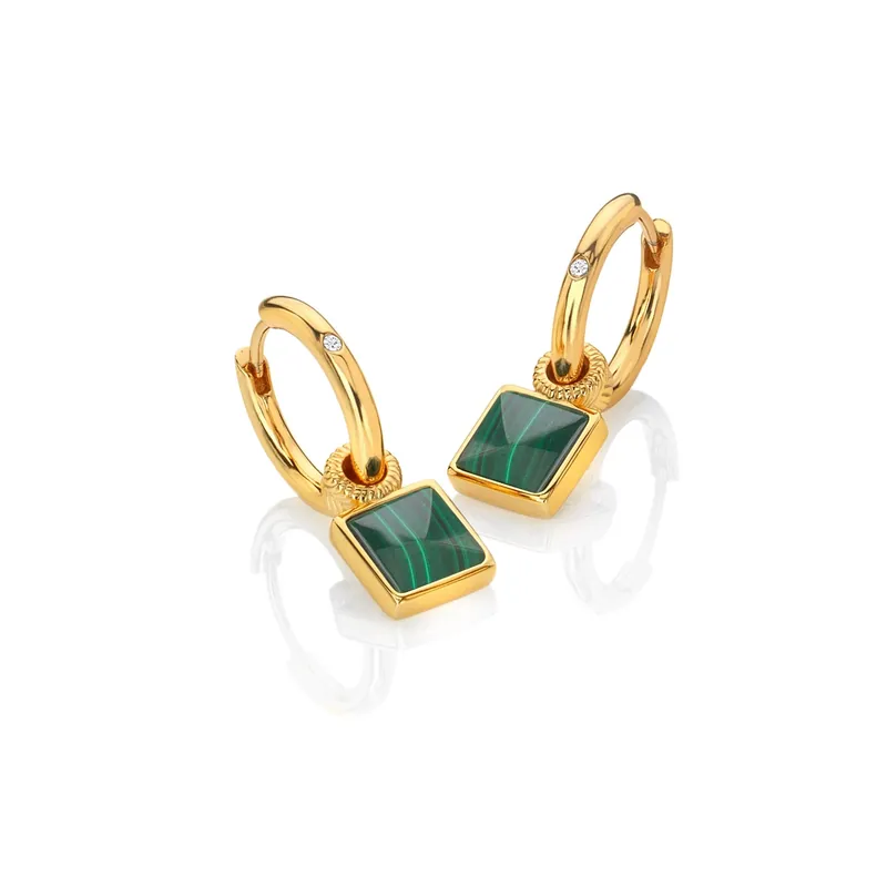 HD X Golden Edit Revive Malachite Square Earrings - Hot Diamonds