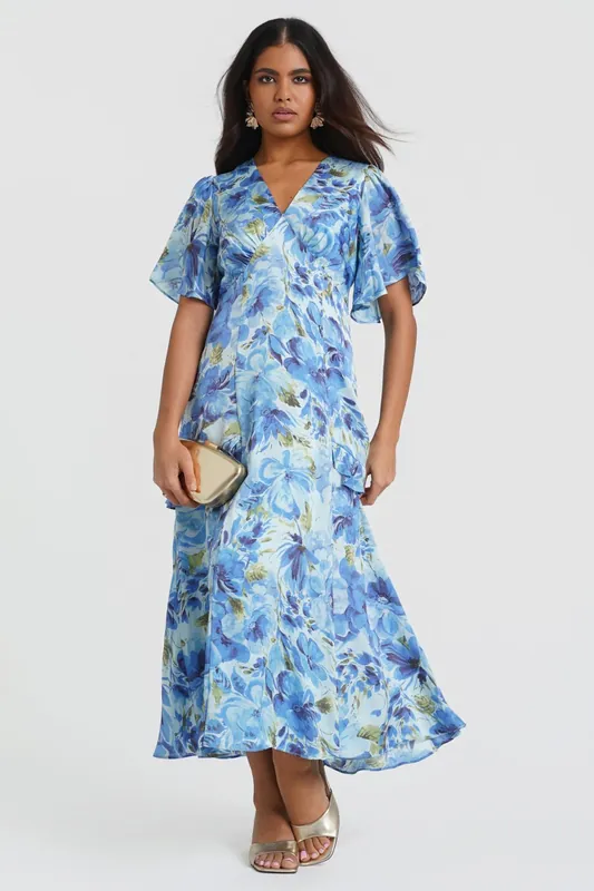 Blue Floral Midi Dress - Needs No Label