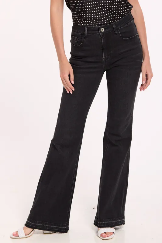 Black High Waisted Flare Jeans - Liquorish