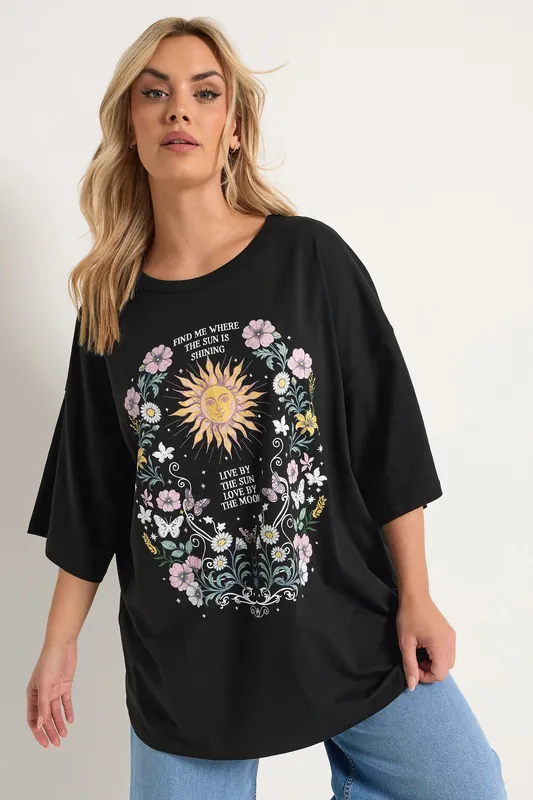 Floral & Sun Graphic Boxy T-Shirt