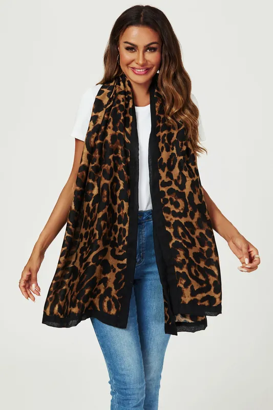 Leopard Print Scarf In Brown & Black - FS Collection