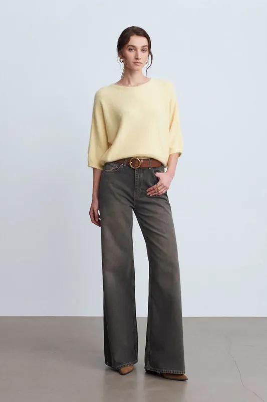 High-Waist Wide-Leg Cotton Denim Jeans
