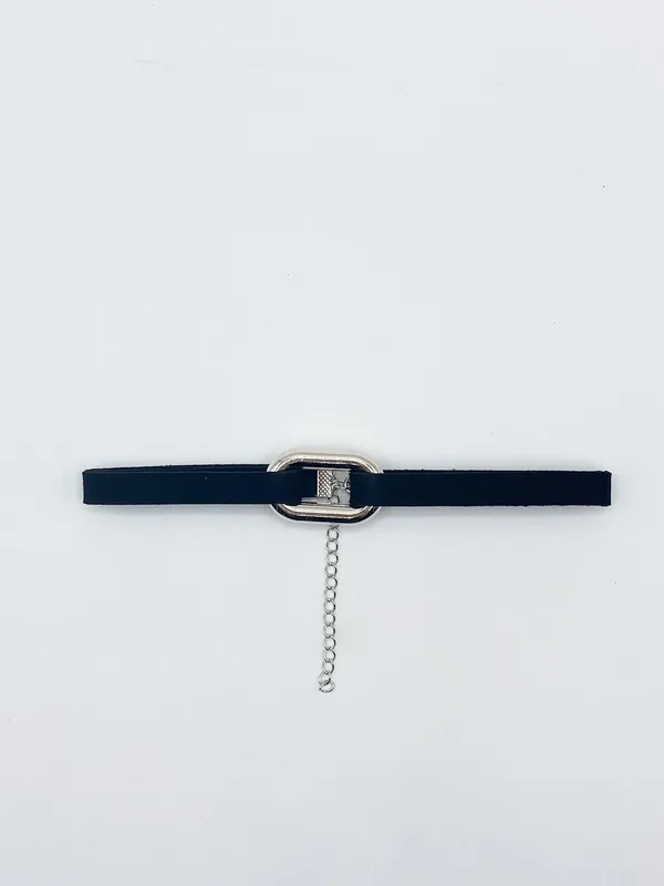 Black Faux Suede Choker Necklace With Silver Metal Centre Charm - SVNX