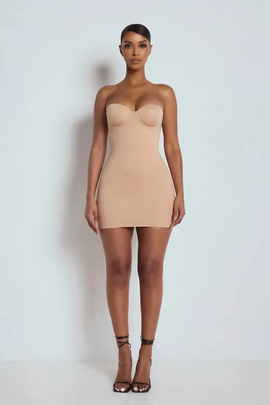 The Sculpting Mini Dress Nude - LEMONLUNAR
