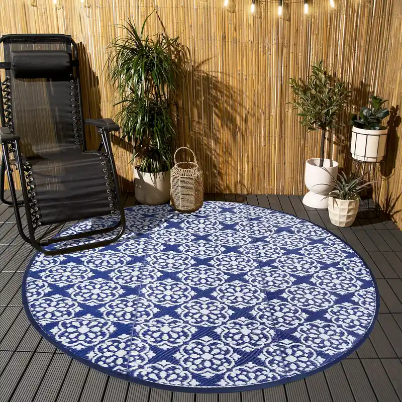 Outdoor Garden Rug Tile Geo Round Area Floor Non Slip Waterproof Mat - OHS