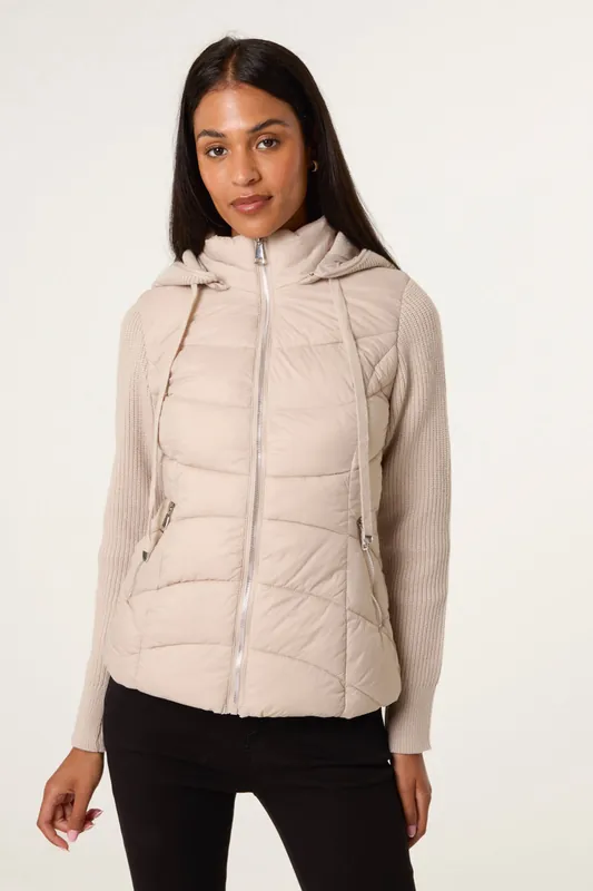 Stone Knitted Sleeve Puffer Jacket - Blue Vanilla