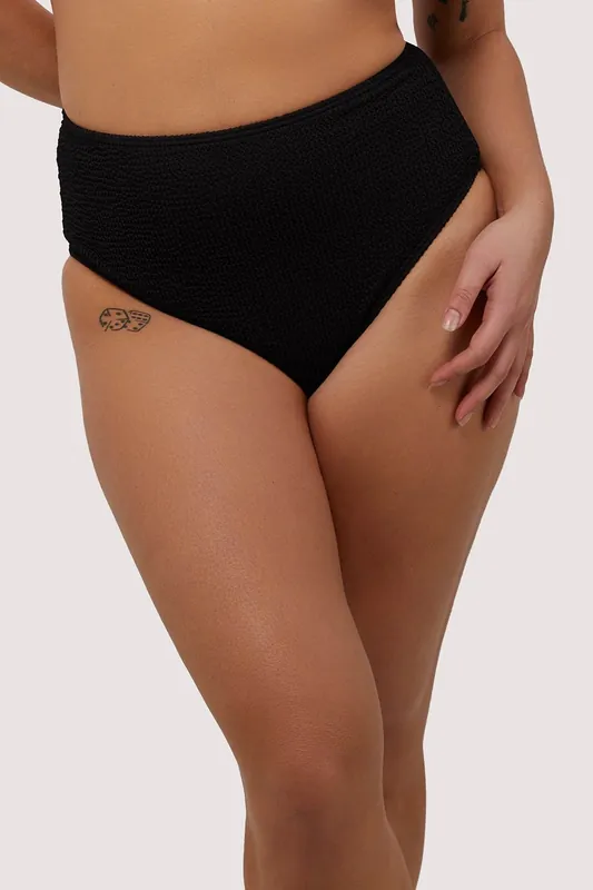 Black Textured High Waisted Bikini Bottom - Wolf & Whistle