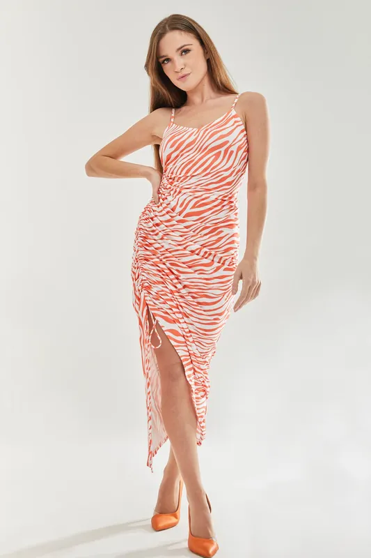 Zebra Print Cami Dress in Orange and White - Liquorish