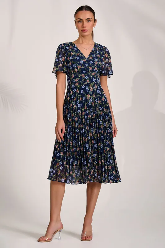 Floral Pleated Midi Dress - Jolie Moi