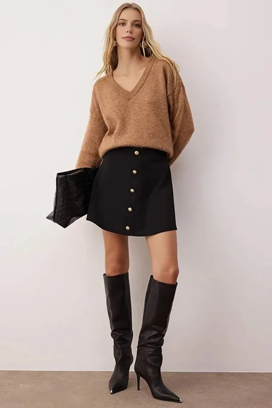 Button-Front A-Line Mini Skirt