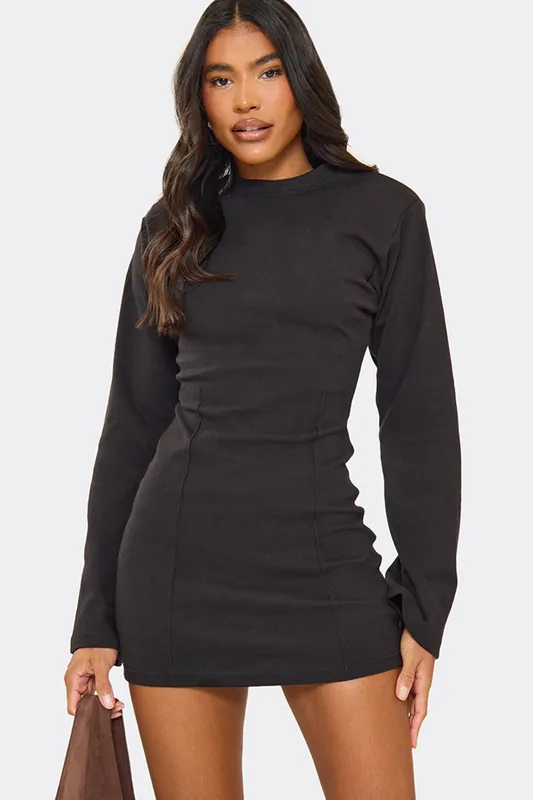 Long Sleeve Shoulder Pads Mini Dress - EGO