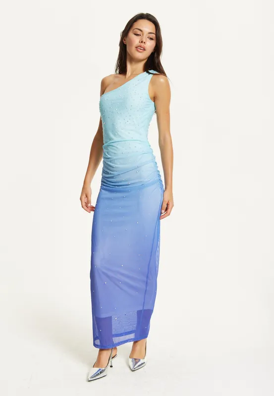Ombre Blue One Shoulder Maxi Dress - Liquorish