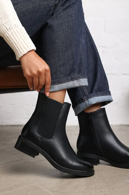 Miriam' Block Heel Chelsea Zip Ankle Boots In Faux Leather - Where's That From