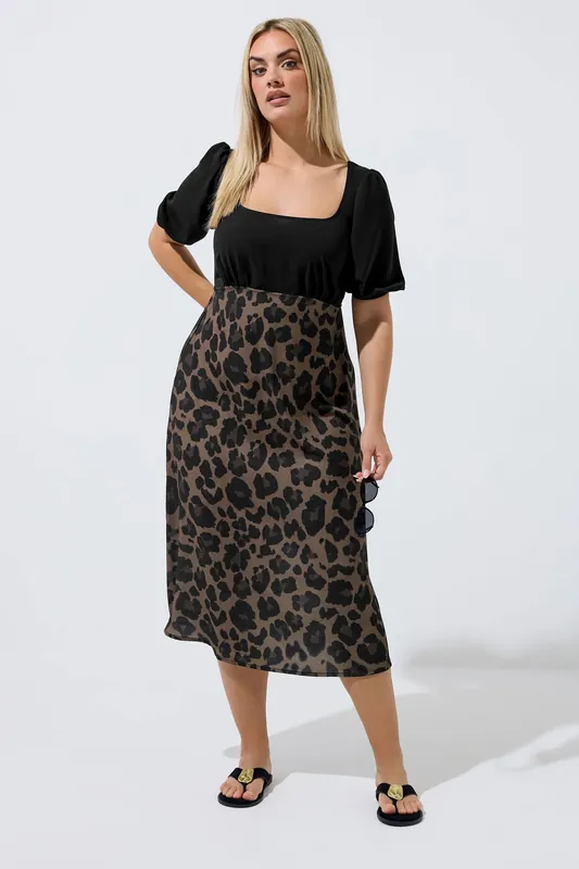 Leopard Print Mixed Dress - Yours