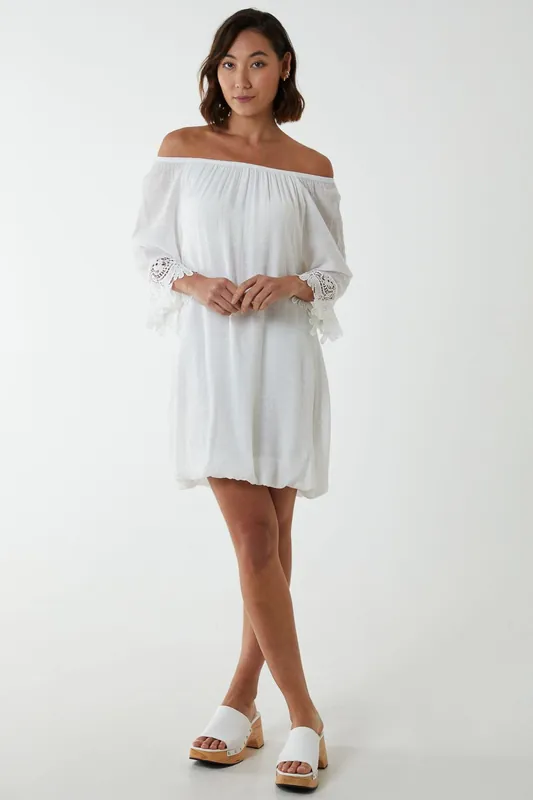 Tunic Puffball With Crochet Lace - Blue Vanilla