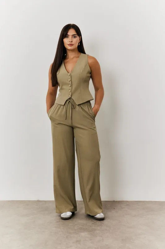 Khaki Button Through Waistcoat - In The Style