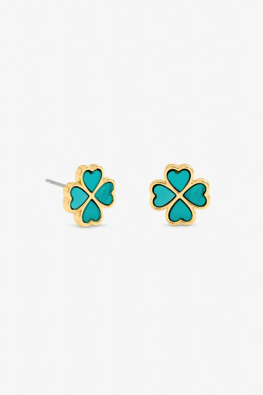 Gold Plated and Turquoise Clover Earrings - Jon Richard