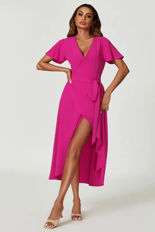 Wrap Midi Dress In Magenta - FS Collection