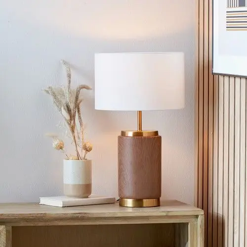 Wood Effect Ceramic Table Lamp with Shade - Ruma