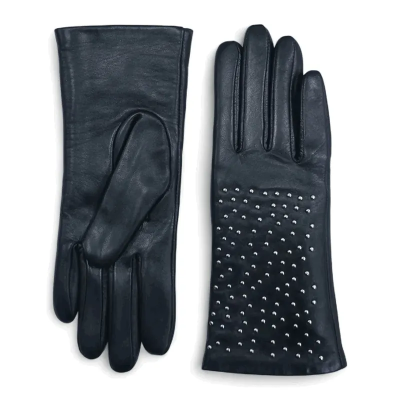 Leather Gloves Studded Wool Lining Stylish Handwear - TruClothing