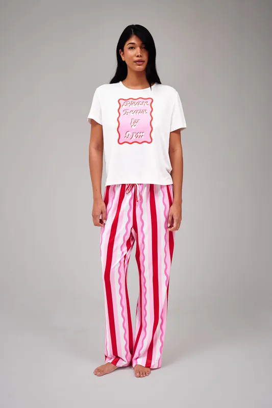 Please Leave By 9pm T-shirt And Striped Trouser Pj Set