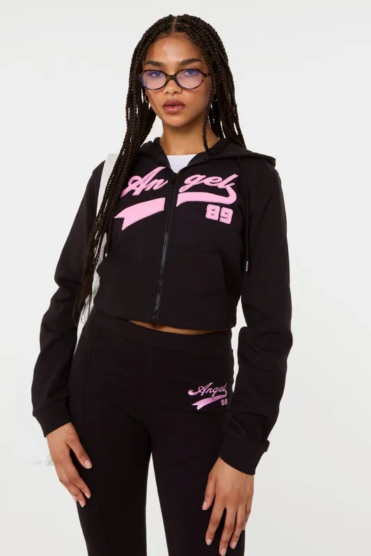 Black Angel Slogan Hoodie - Pink Vanilla