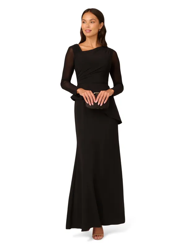 Knit Crepe Combo Mesh Gown - Adrianna Papell