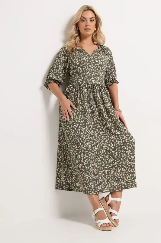 Ditsy Floral Notch Neck Maxi Dress - Yours