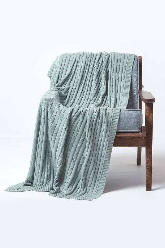 Cotton Cable Knit Throw Soft & Cosy Vintage Blanket - Homescapes