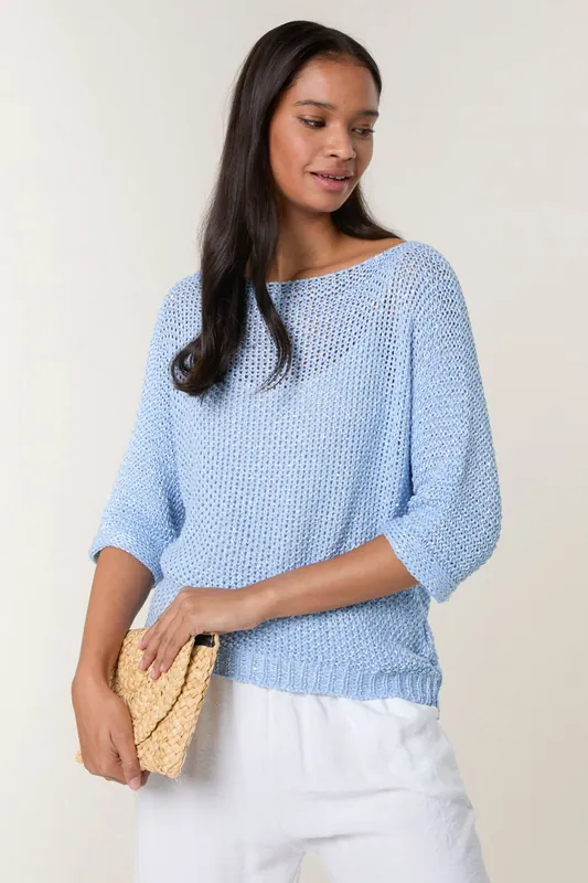 Blue Batwing Knitted Jumper - Blue Vanilla