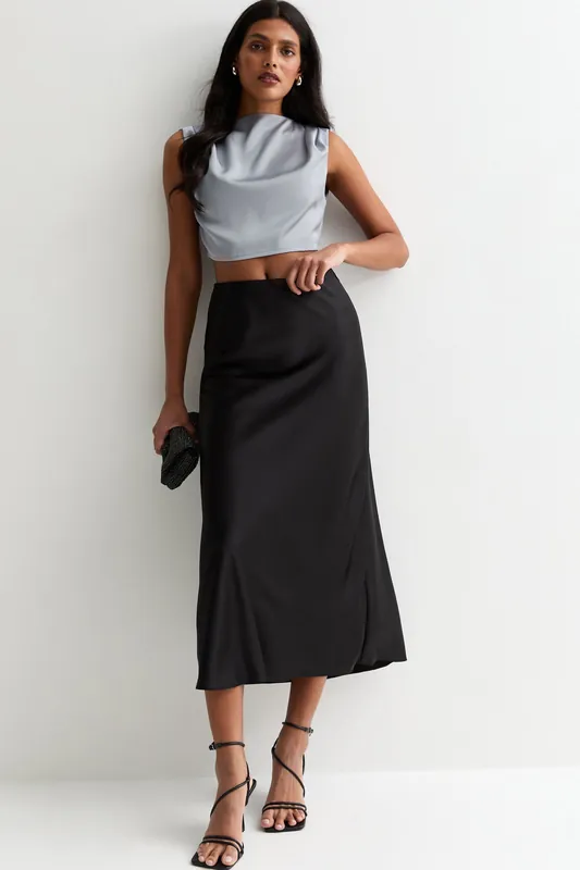 Silver High Neck Sleeveless Satin Top - Gini London