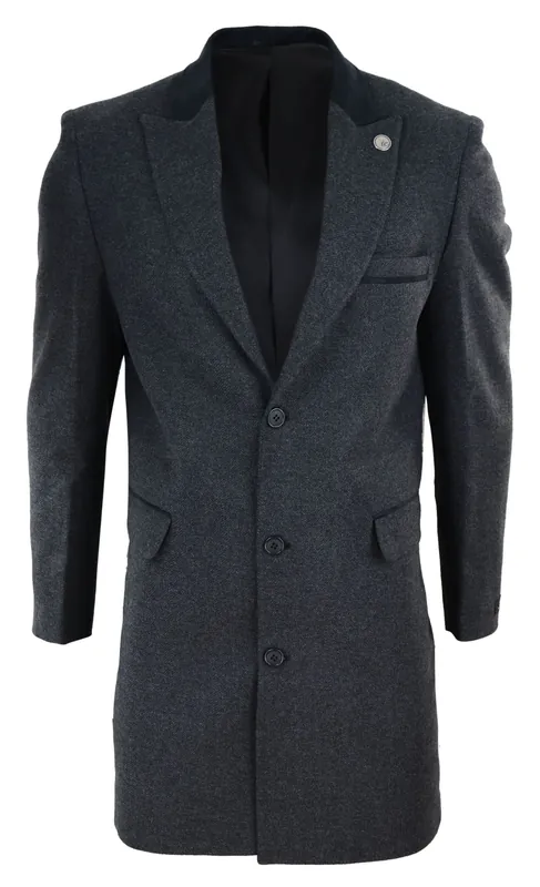 3/4 Long Overcoat Herringbone Tweed - TruClothing