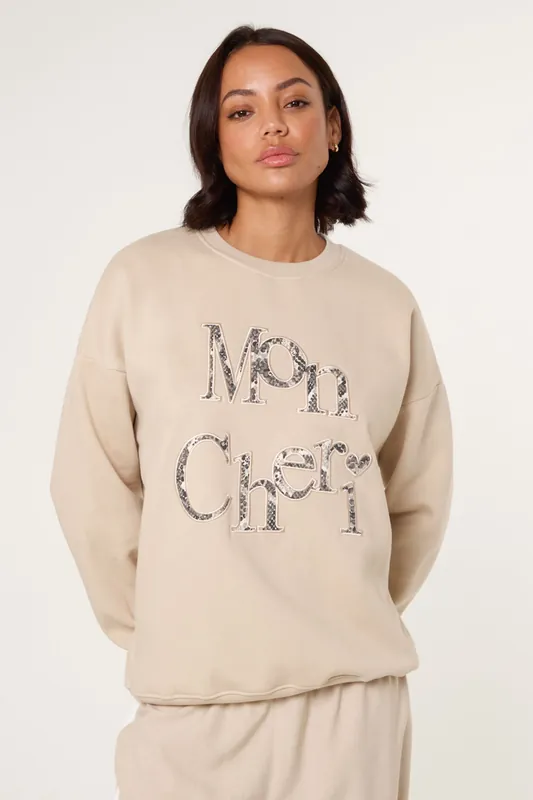 Stone Slogan Mon Cheri Snake Sweatshirt - Blue Vanilla