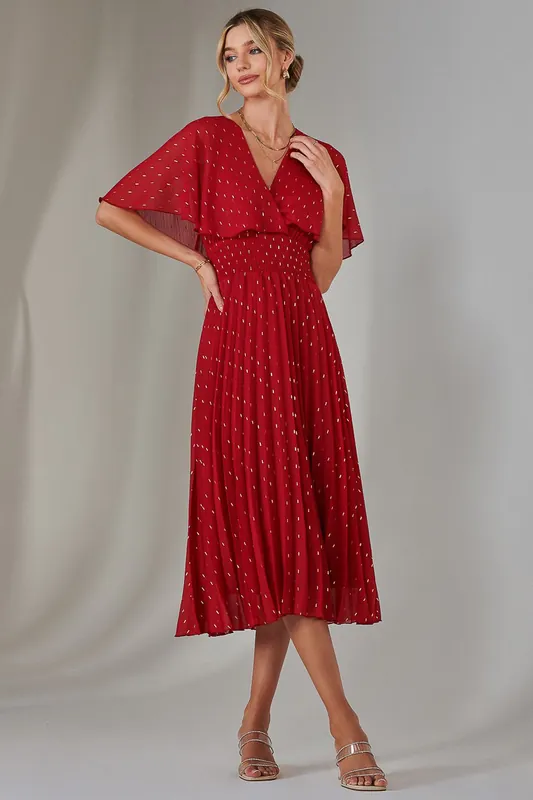 Metallic Spot Chiffon Pleated Dress - Jolie Moi