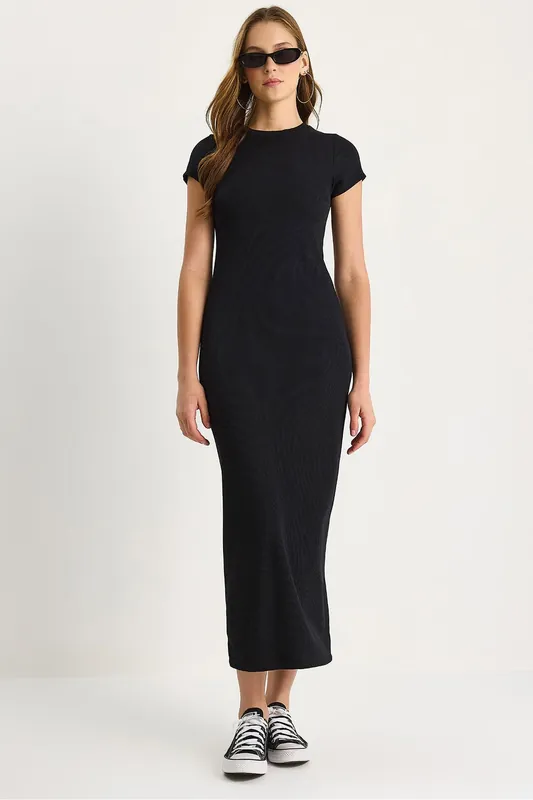 Slim Fit Crew Neck Maxi Dress - Bianco Lucci