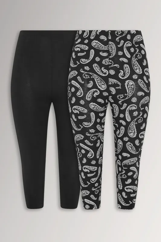 2 Pack Paisley Print Cropped Leggings - Yours