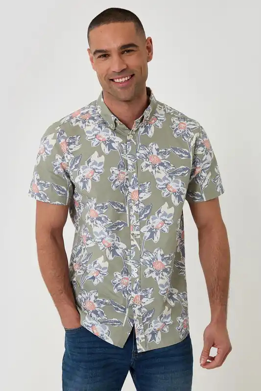 Cotton Floral Print Short Sleeve Shirt - Threadbare