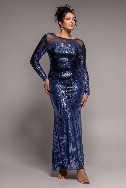 Long Sleeve Aztec Sequin Maxi Dress - Goddiva