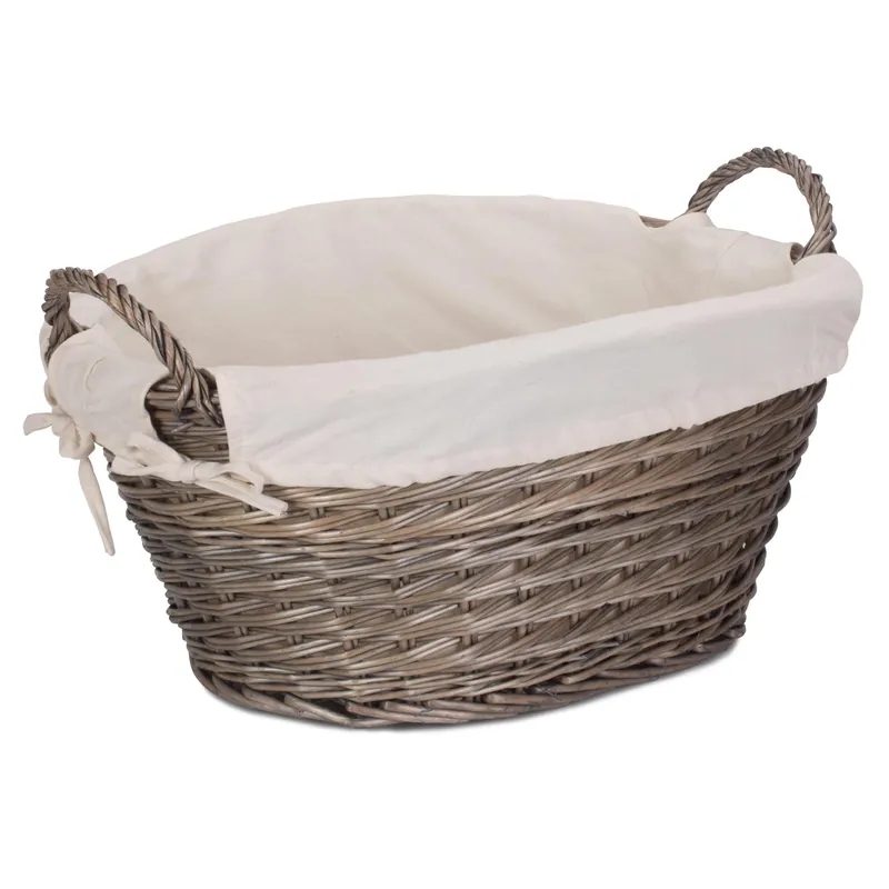 Wicker Small Wash Basket with White Lining - Red Hamper