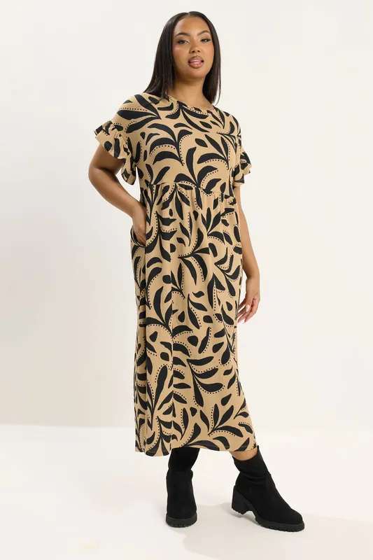 Abstract Frill Sleeve Maxi Dress - Yours