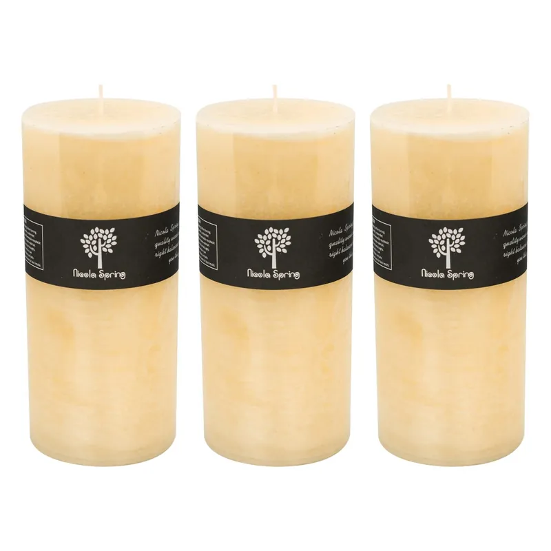 Round Vanilla Pillar Candles - 140 Hours - Cream - Pack of 3
